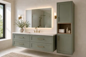 Wall Mounted Vanity Cabinet with Side Storage Tower image 1